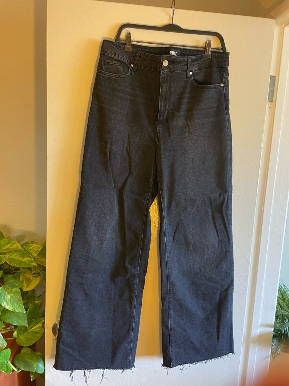PAIGE high-rise, wide-leg black denim jeans